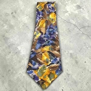 Vtg 90s Bolgheri Silk Italian Tie Abstract Floral Impressionist Italy Brown Blue